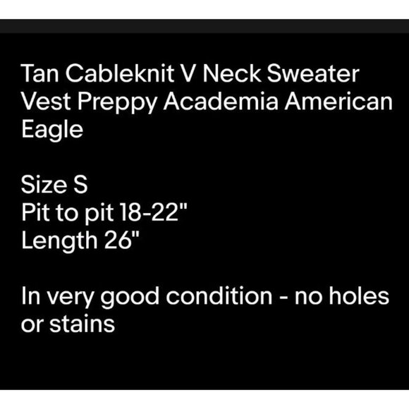 Tan Cableknit V Neck Sweater Vest Preppy Academia American Eagle Sz S - Picture 6 of 6